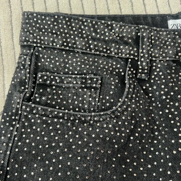 Zara Black Straight Leg Jeans with Silver Accents - Picture 2 of 5